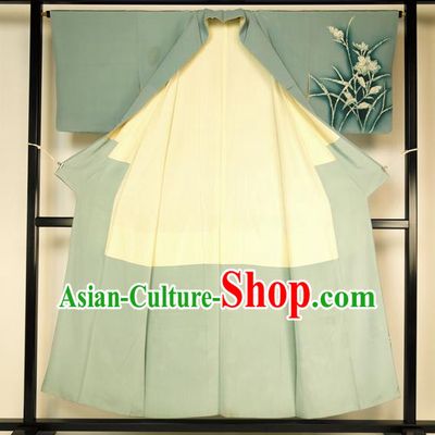 Japanese National Costume Male Green Kimono Ancient Hakama Yukata Robe for Men