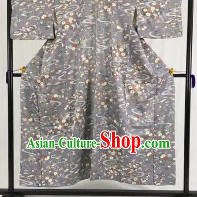 Japanese National Costume Grey Kimono Ancient Palace Hakama Yukata Robe for Men
