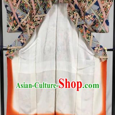 Japan Traditional Palace Printing Kimono Formal Costume Furisode Kimonos Ancient Yukata Dress for Women