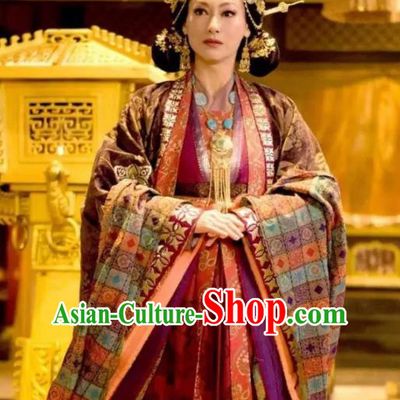Chinese Ancient Tang Dynasty Queen Embroidered Dress Empress Wu Zetian Replica Costume for Women