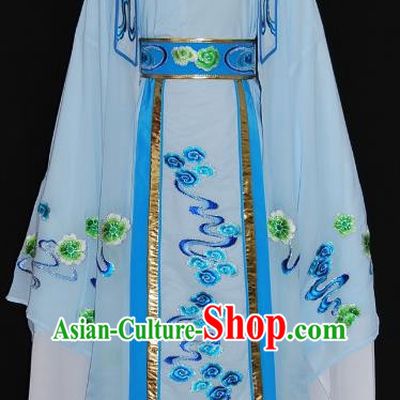Traditional Chinese Beijing Opera Niche Costume Scholar Embroidery Blue Robe for Adults