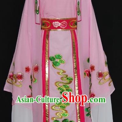Traditional Chinese Beijing Opera Niche Costume Scholar Embroidery Pink Robe for Adults
