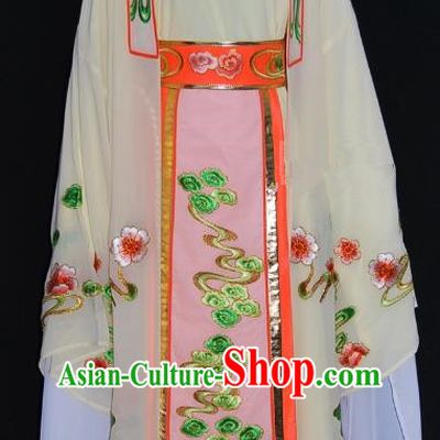 Traditional Chinese Beijing Opera Niche Costume Scholar Embroidery Beige Robe for Adults