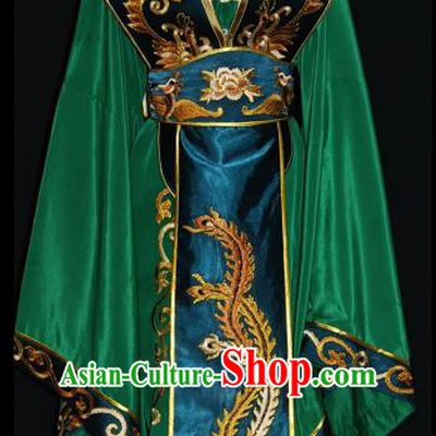 Traditional Chinese Beijing Opera Queen Green Dress Peking Opera Diva Embroidered Costume