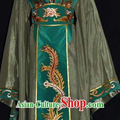 Traditional Chinese Beijing Opera Queen Olive Green Dress Peking Opera Diva Embroidered Costume