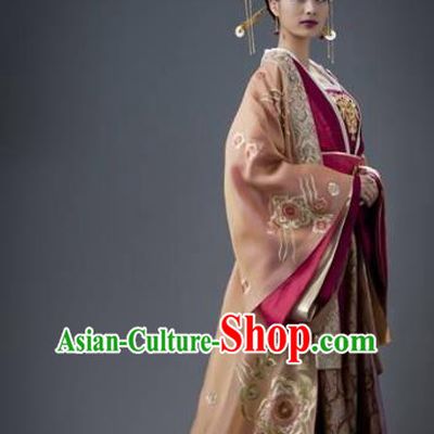 Chinese Tang Dynasty Imperial Consort Xu of Li Zhi Embroidered Hanfu Dress Ancient Replica Costume for Women