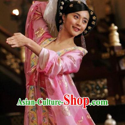 Ancient Chinese Tang Dynasty Imperial Concubine Yang Embroidered Hanfu Dress Replica Costume for Women