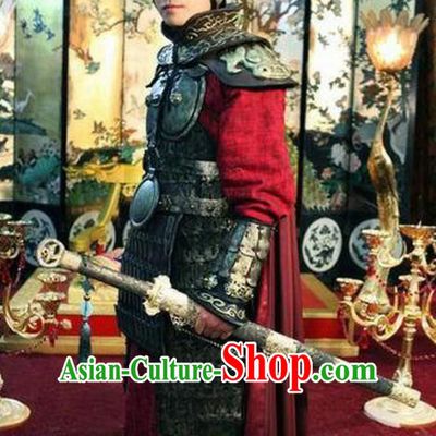 Traditional Chinese Ancient Tang Dynasty General Pei Shaoqing Replica Costume Helmet and Armour for Men