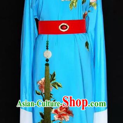 Top Grade Chinese Beijing Opera Embroidered Blue Robe Peking Opera Niche Costume for Adults