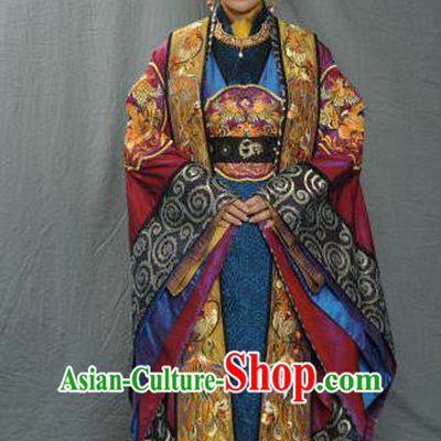 Chinese Ancient Song Dynasty Empress Dowager Embroidered Historical Costume and Headpiece Complete Set for Women