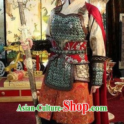 Chinese Ancient Tang Dynasty Female General Historical Costume Helmet and Armour for Women