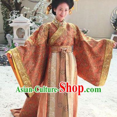 Chinese Ancient Tang Dynasty Empress Zhangsun of Li Shimin Hanfu Dress Historical Costume and Headpiece Complete Set for Women