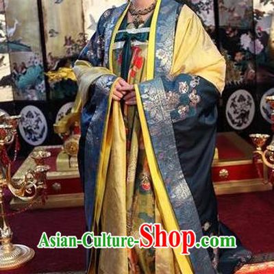Chinese Ancient Tang Dynasty Empress Wu Zetian Hanfu Dress Historical Costume and Headpiece Complete Set for Women