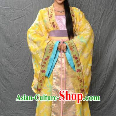 Chinese Ancient Tang Dynasty Imperial Concubine Embroidered Hanfu Yellow Dress Historical Costume for Women