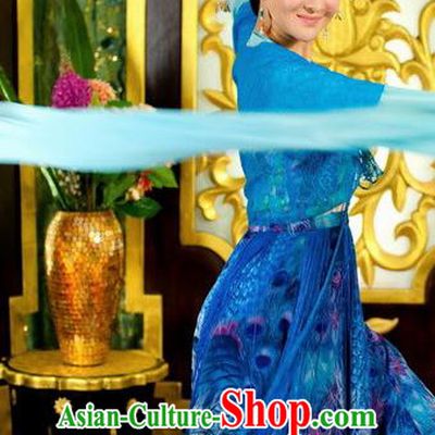Chinese Ancient Tang Dynasty Palace Dance Blue Dress Courtesan Historical Costume for Women