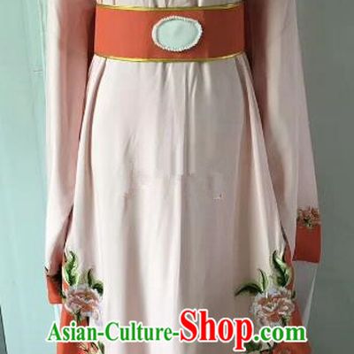 Chinese Beijing Opera Scholar Young Men Costume Peking Opera Niche Pink Embroidery Robe for Adults