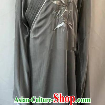 Chinese Beijing Opera Scholar Costume Peking Opera Niche Grey Embroidery Robe for Adults