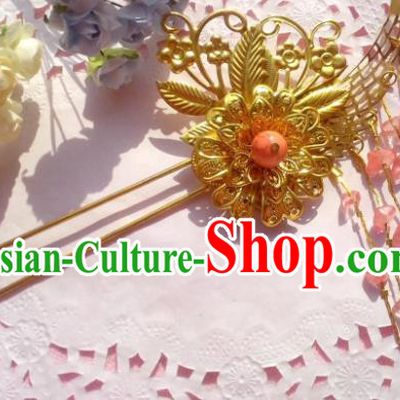 Chinese Ancient Princess Hair Accessories Pink Beads Tassel Hairpins for Women