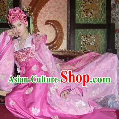Chinese Tang Dynasty Palace Lady Yang Yuhuan Embroidered Dress Ancient Imperial Concubine Historical Costume for Women