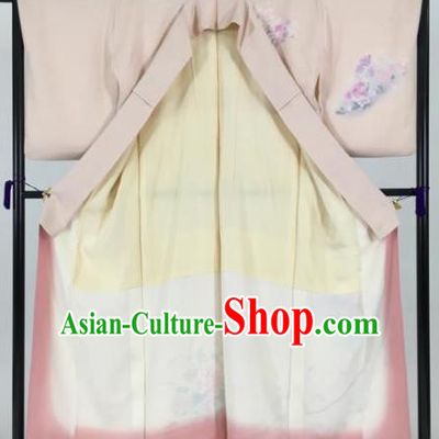 Japan Traditional Kimono Pink Silk Furisode Kimono Ancient Yukata Dress Formal Costume for Women