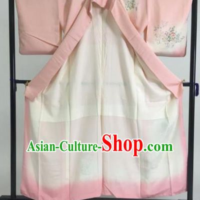 Japan Traditional Kimonos Printing Pink Furisode Kimono Ancient Yukata Dress Formal Costume for Women
