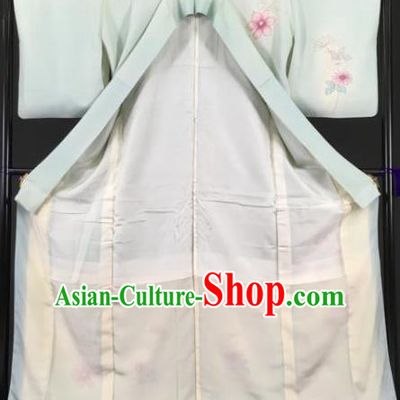 Japan Traditional Kimonos Green Furisode Kimono Ancient Yukata Dress Formal Costume for Women