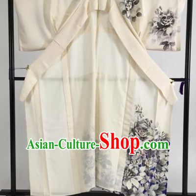 Japan Traditional Kimonos Ink Painting Furisode Kimono Ancient Yukata Dress Formal Costume for Women