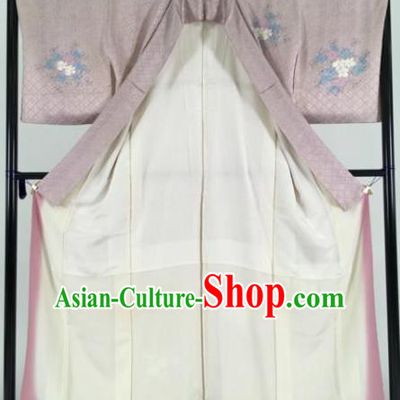 Japan Traditional Kimonos Painting Lilac Furisode Kimono Ancient Yukata Dress Formal Costume for Women