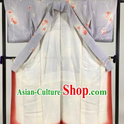 Japan Traditional Kimonos Light Purple Furisode Kimono Ancient Yukata Dress Formal Costume for Women