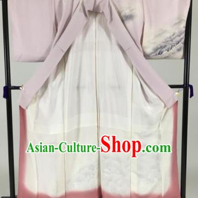 Japan Traditional Kimonos Palace Furisode Kimono Ancient Pink Yukata Dress Formal Costume for Women