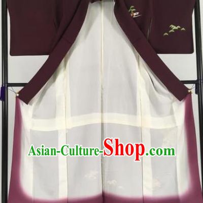 Japan Traditional Kimonos Palace Furisode Kimono Ancient Purple Yukata Dress Formal Costume for Women