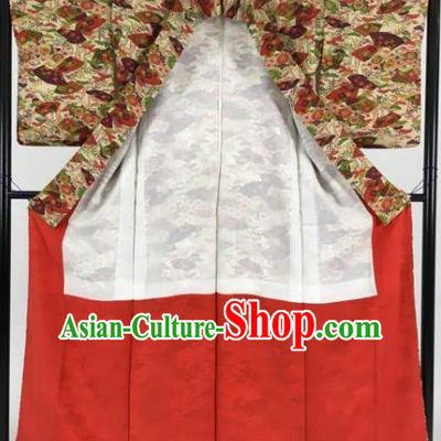 Japan Traditional Coffee Kimonos Palace Furisode Kimono Ancient Yukata Dress Formal Costume for Women