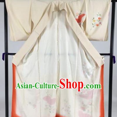 Japan Traditional Printing Flowers Kimonos Palace Furisode Kimono Ancient Yukata Dress Formal Costume for Women
