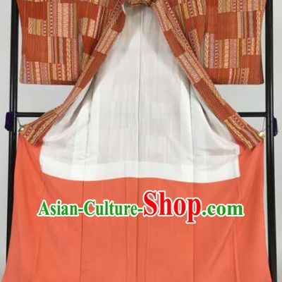 Japan Traditional Orange Kimonos Palace Furisode Kimono Ancient Yukata Dress Formal Costume for Women