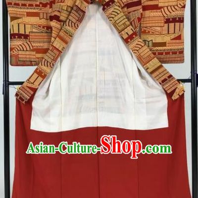 Japan Traditional Kimono Furisode Kimono Ancient Orange Yukata Dress Formal Costume for Women
