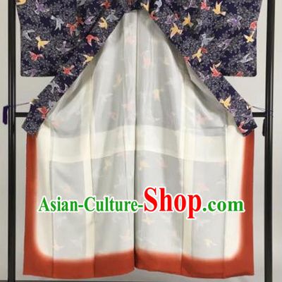 Japan Traditional Kimono Furisode Kimono Ancient Navy Yukata Dress Formal Costume for Women