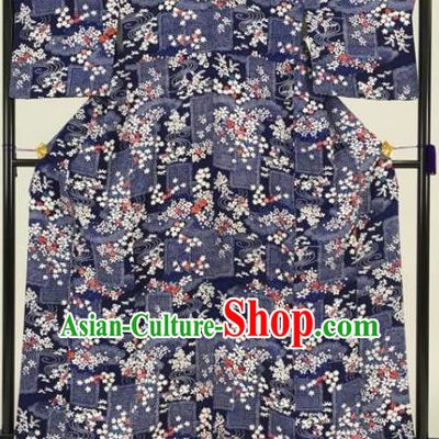 Japan Traditional Navy Kimono Furisode Kimono Ancient Yukata Dress Formal Costume for Women