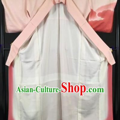 Japan Traditional Pink Silk Kimono Furisode Kimono Ancient Yukata Dress Formal Costume for Women