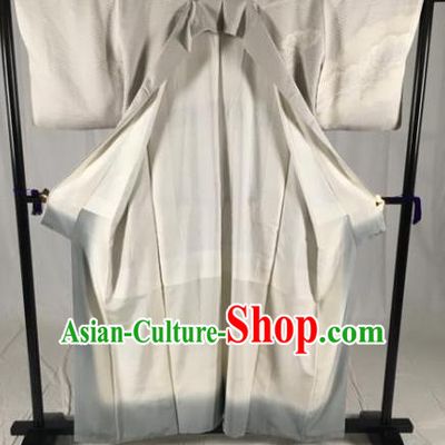 Japanese Ancient Male Grey Silk Kimono Costume Traditional Wafuku Hakama Yukata Robe for Men