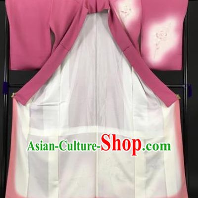 Japan Traditional Rosy Kimono Furisode Kimono Ancient Yukata Dress Formal Costume for Women