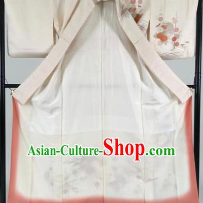 Japan Traditional Kimonos White Silk Palace Furisode Kimono Ancient Yukata Dress Formal Costume for Women