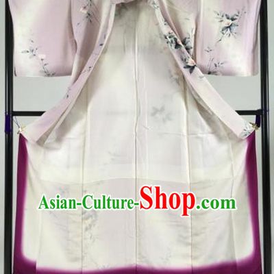 Japan Traditional Kimonos Palace Furisode Kimono Ancient Printing Flowers Pink Yukata Dress Formal Costume for Women