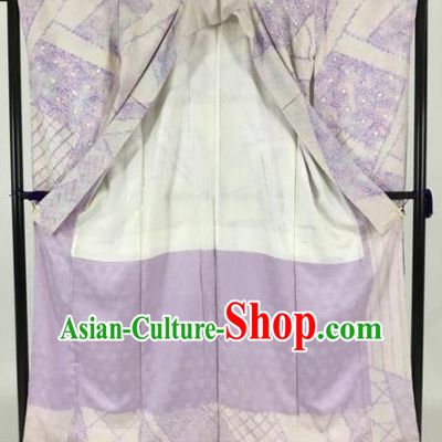 Japan Traditional Kimonos Palace Furisode Kimono Ancient Lilac Yukata Dress Formal Costume for Women