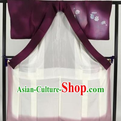 Japan Traditional Kimonos Geisha Purple Furisode Kimono Ancient Yukata Dress Formal Costume for Women