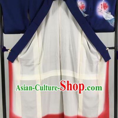 Japan Traditional Kimonos Geisha Printing Crane Furisode Kimono Ancient Yukata Dress Formal Costume for Women