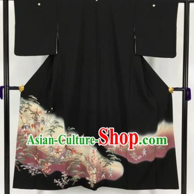 Japanese Samurai Costume Ancient Palace Black Kimonos Traditional Wafuku Hakama Yukata Robe for Men