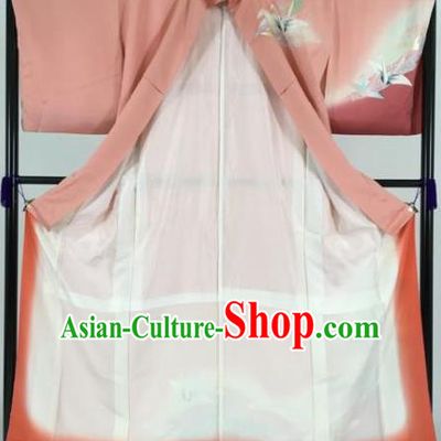 Japan Traditional Kimonos Watermelon Red Furisode Kimono Ancient Yukata Dress Formal Costume for Women