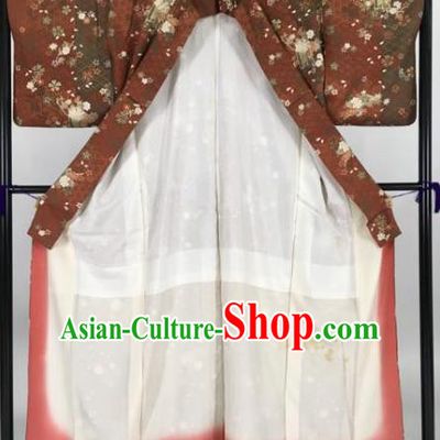 Japan Traditional Kimonos Printing Furisode Kimono Ancient Yukata Dress Formal Costume for Women