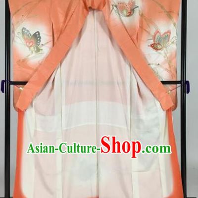 Japan Traditional Kimonos Printing Butterfly Furisode Kimono Ancient Yukata Dress Formal Costume for Women