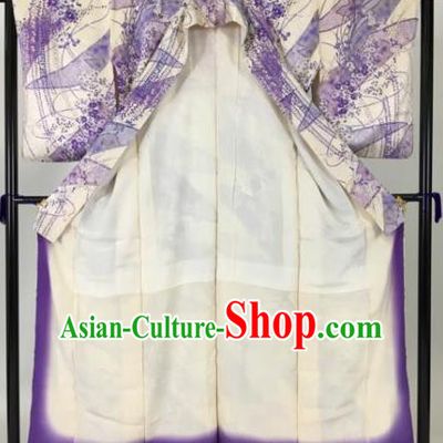 Japan Traditional Kimonos Purple Furisode Kimono Ancient Yukata Dress Formal Costume for Women